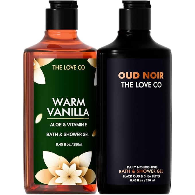 ذا لوف كو. عود لاكشري نوار + فانيليا دافئة للحمام والجل للاستحمام| غسول مرطب فاخر للنساء والرجال